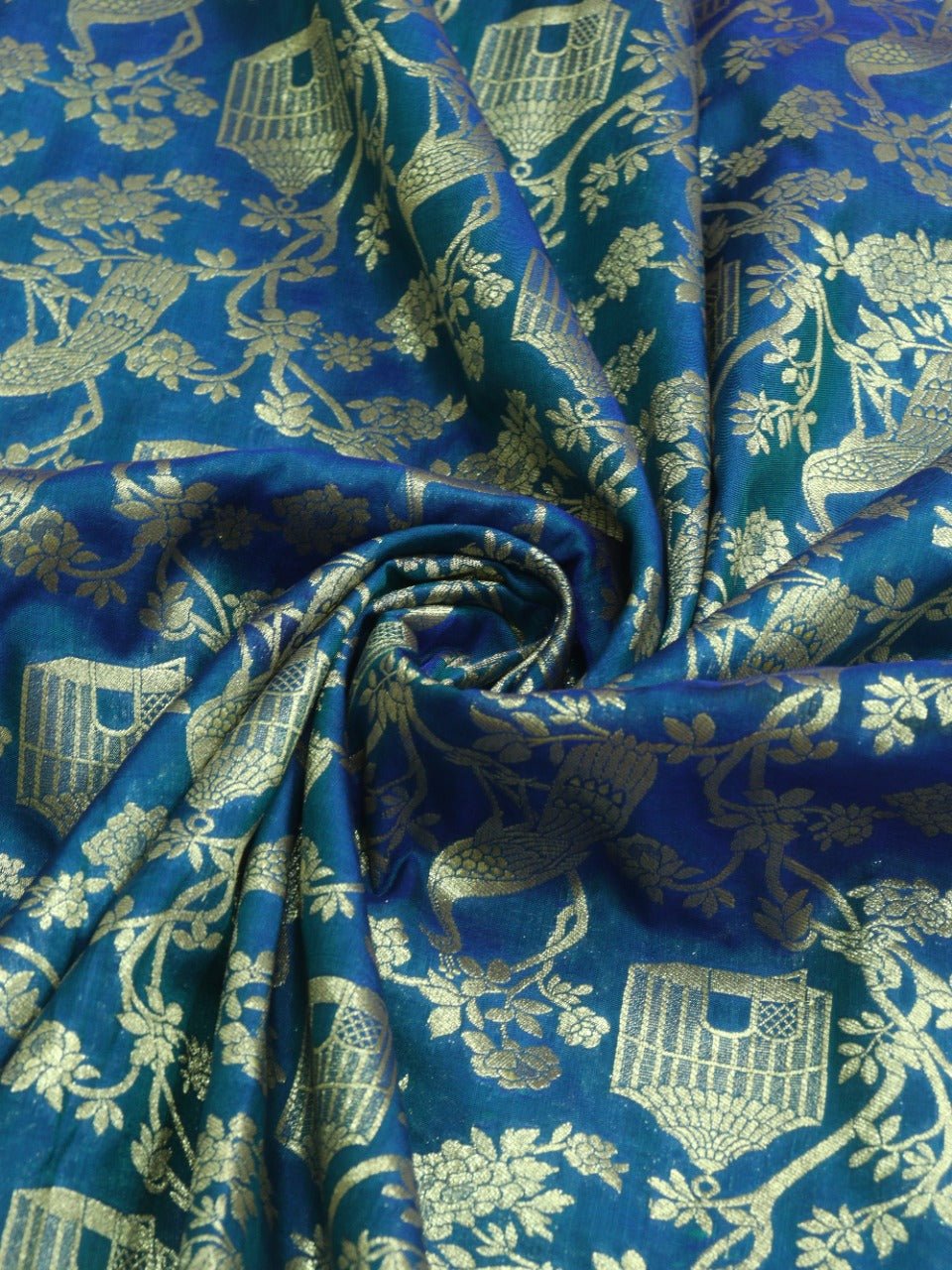 Blue Banarasi Silk Fabric  ( 1 Mtr) - Luxurion World
