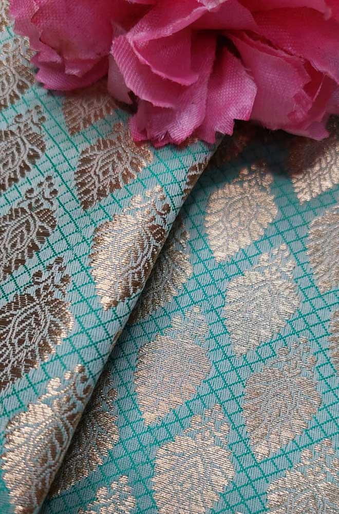 Blue Banarasi Silk Fabric ( 1 Mtr ) - Luxurion World