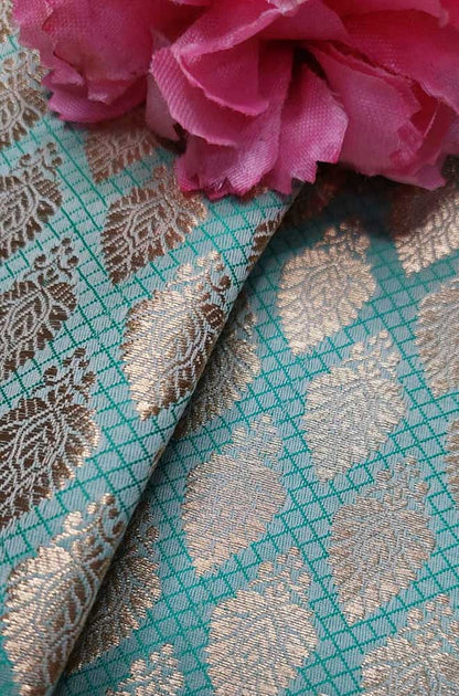 Blue Banarasi Silk Fabric ( 1 Mtr ) - Luxurion World