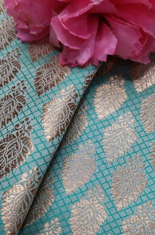 Blue Banarasi Silk Fabric ( 1 Mtr ) - Luxurion World