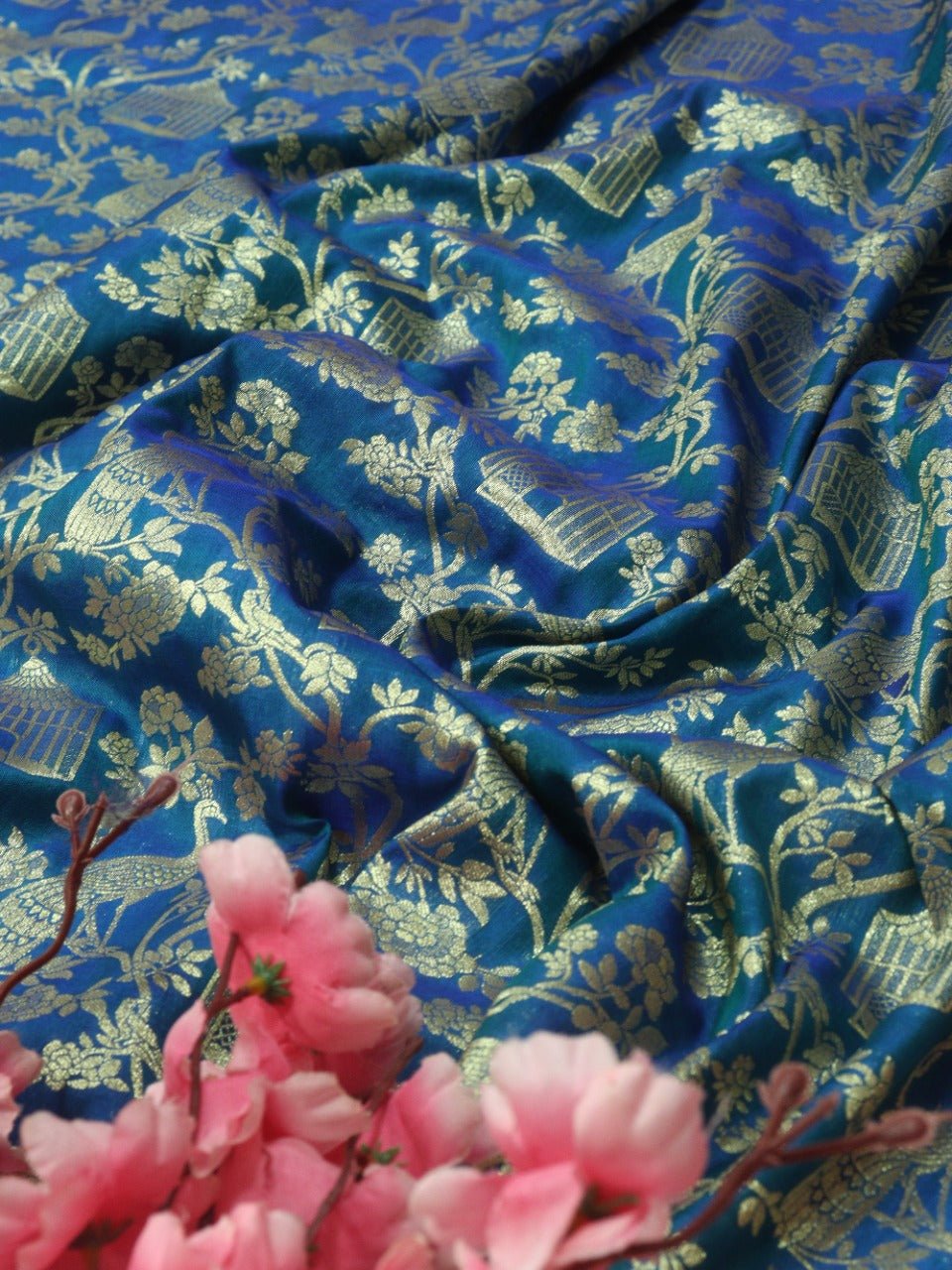 Blue Banarasi Silk Fabric  ( 1 Mtr)