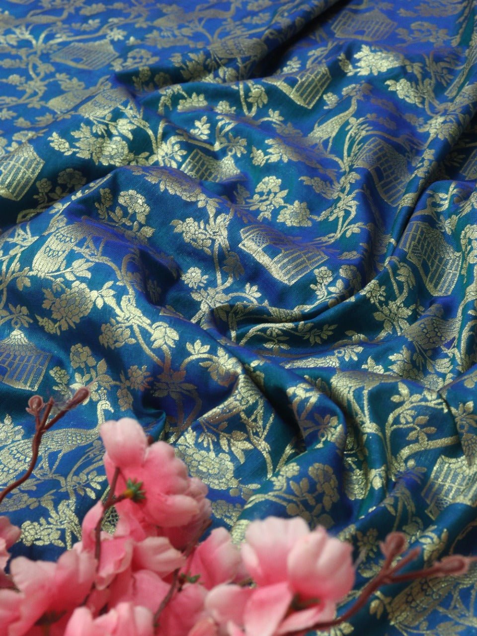 Blue Banarasi Silk Fabric  ( 1 Mtr) - Luxurion World