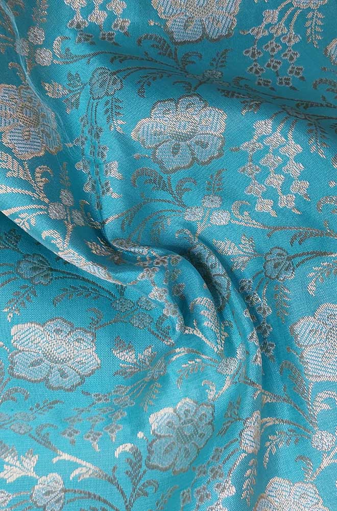Blue Banarasi Silk Fabric ( 1 Mtr ) - Luxurion World