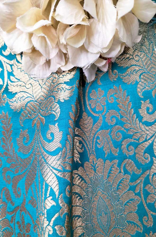 Blue Banarasi Silk Fabric ( 1 Mtr ) - Luxurion World
