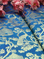 Blue Banarasi Silk Fabric  ( 1 Mtr) - Luxurion World