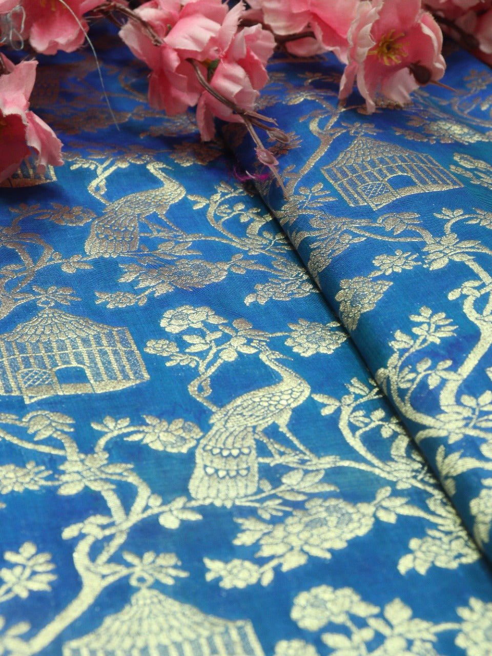 Blue Banarasi Silk Fabric  ( 1 Mtr) - Luxurion World