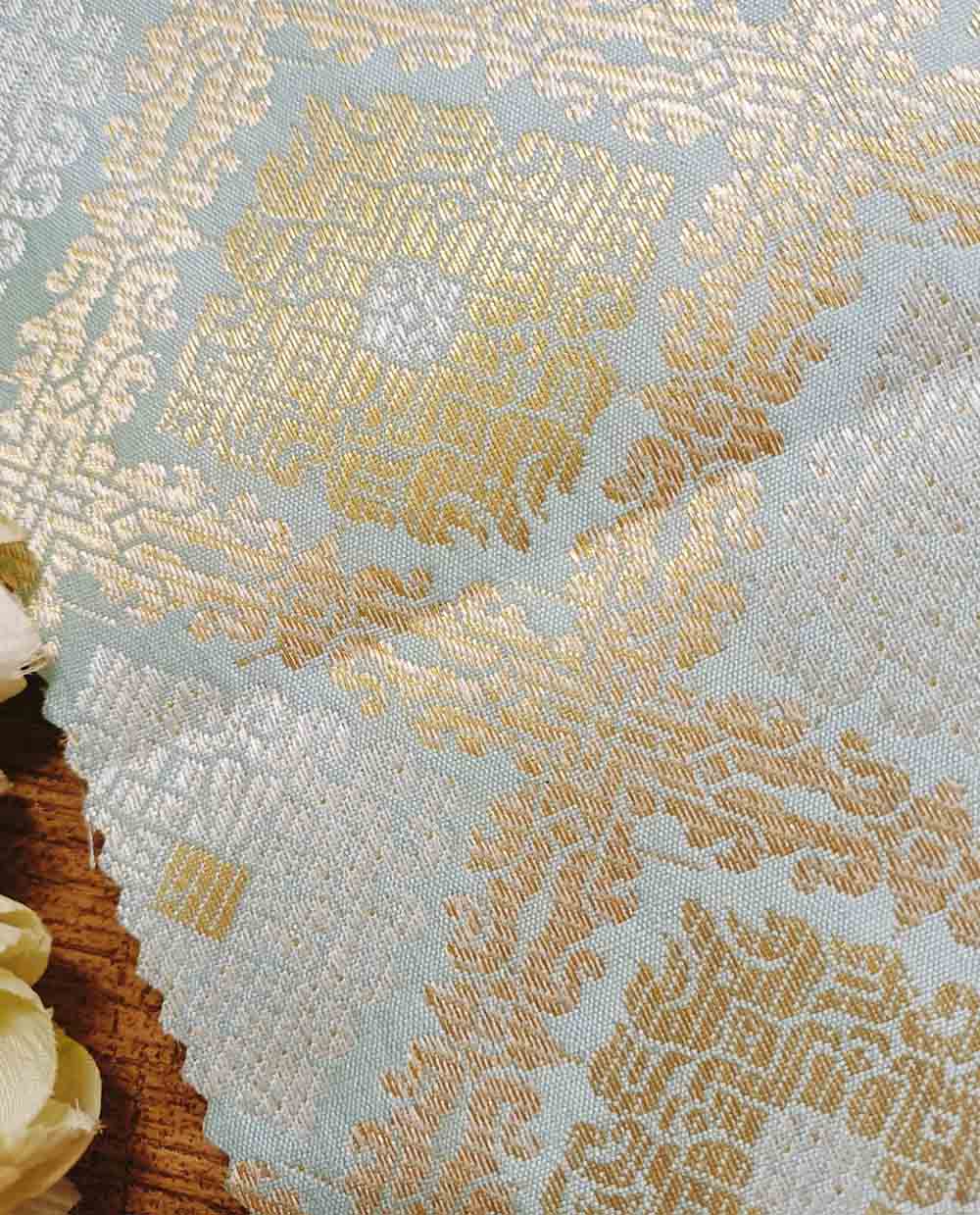 Blue Banarasi Silk Fabric ( 1 Mtr ) - Luxurion World
