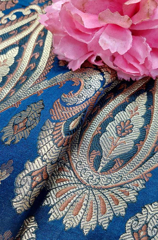 Blue Banarasi Silk Fabric ( 1 Mtr ) - Luxurion World