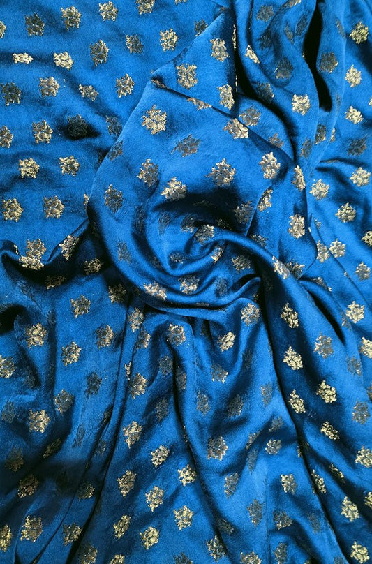 Blue Banarasi Silk  Fabric (1 Mtrs ) - Luxurion World