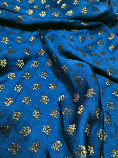 Blue Banarasi Silk  Fabric (1 Mtrs )