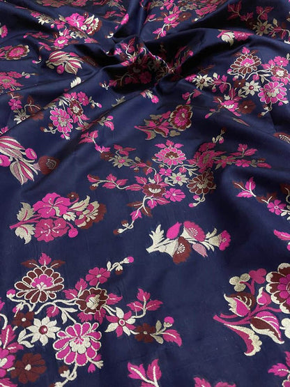 Blue Banarasi Silk Meenakari Fabric ( 1 Mtr ) - Luxurion World