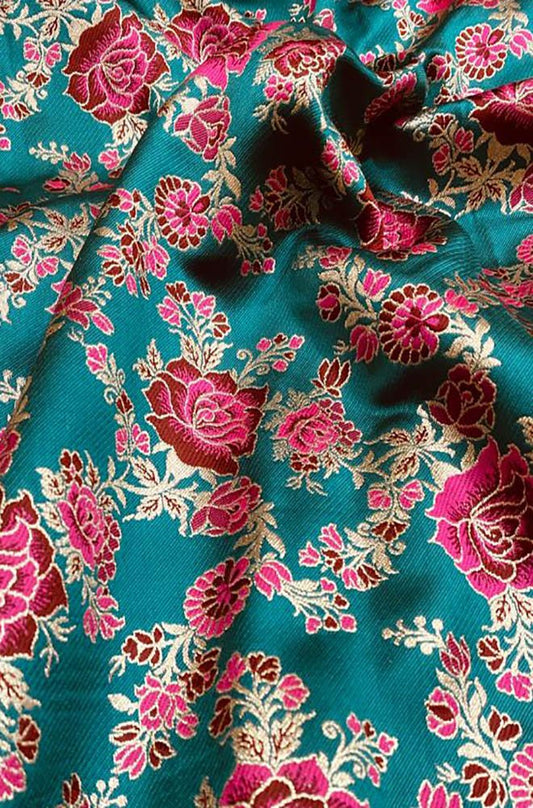 Blue Banarasi Silk Meenakari Fabric ( 1 Mtr ) - Luxurion World