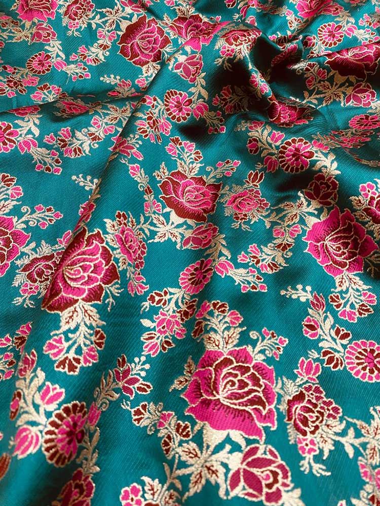 Blue Banarasi Silk Meenakari Fabric ( 1 Mtr ) - Luxurion World