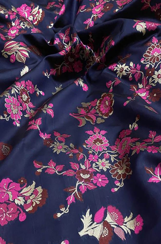 Blue Banarasi Silk Meenakari Fabric ( 1 Mtr ) - Luxurion World