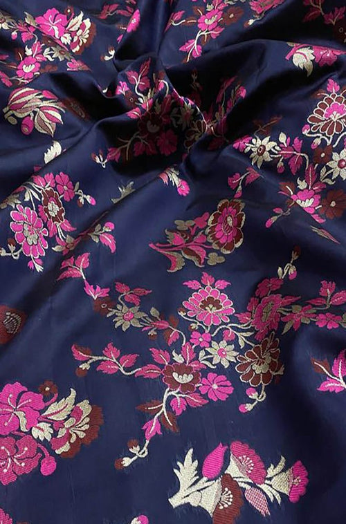 Blue Banarasi Silk Meenakari Fabric ( 1 Mtr ) - Luxurion World