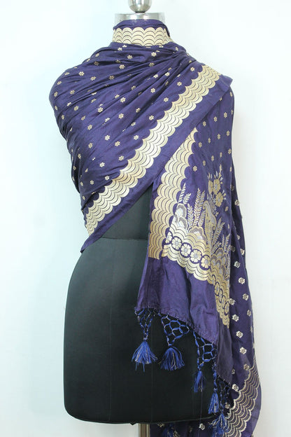 Blue purple Banarasi Silk Sona Roopa Booti Design Dupatta - Luxurion World