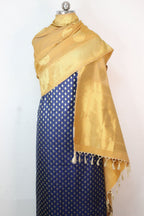 Blue Banarasi Silk Suit With Cream Banarasi Silk Dupatta - Luxurion World