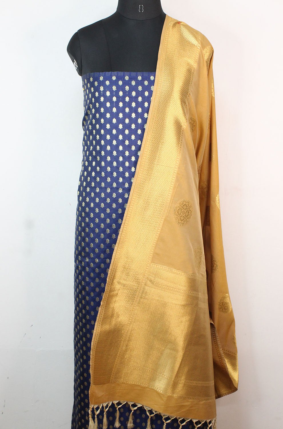 Blue Banarasi Silk Suit With Cream Banarasi Silk Dupatta - Luxurion World