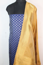Blue Banarasi Silk Suit With Cream Banarasi Silk Dupatta - Luxurion World