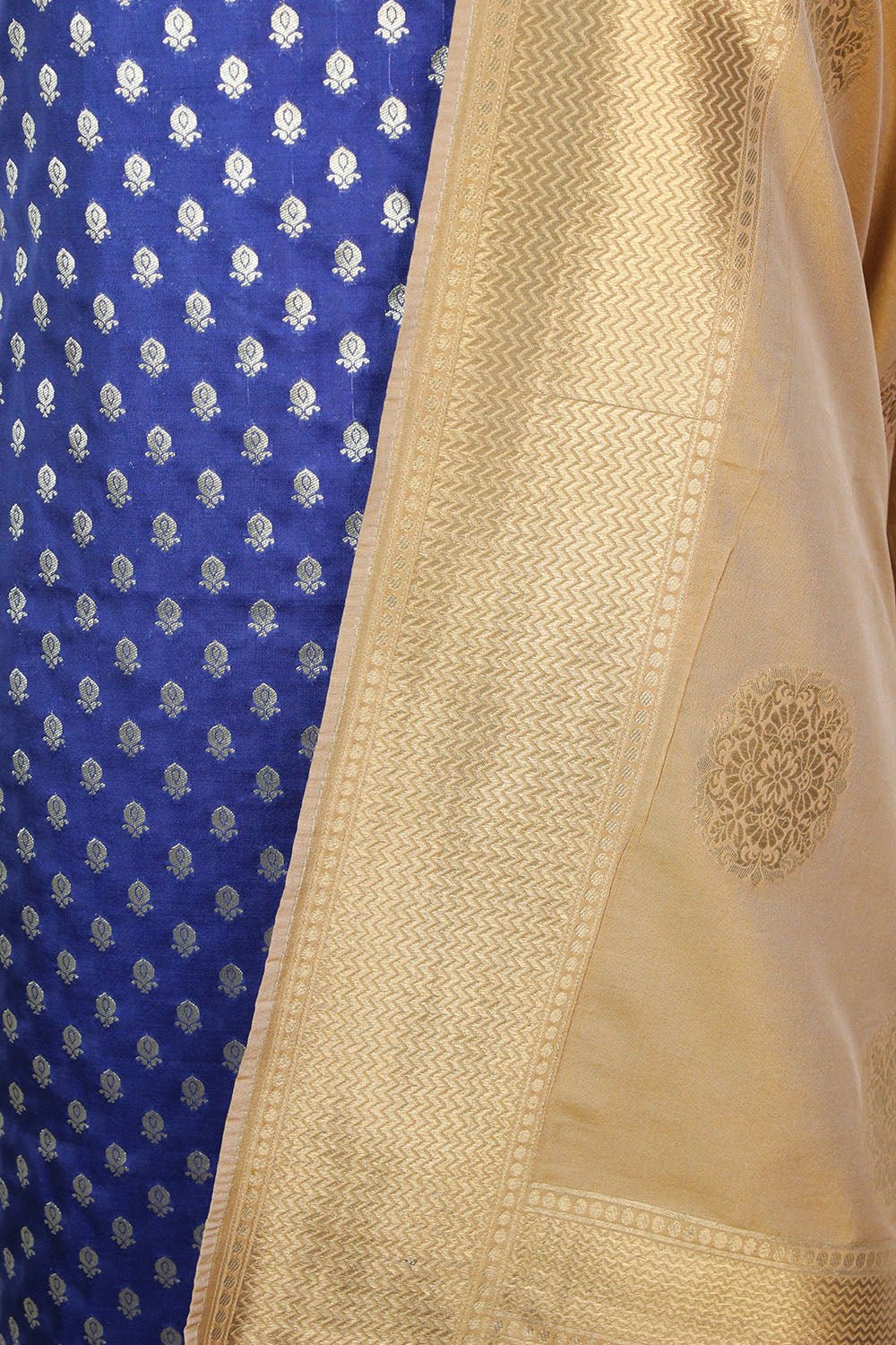 Blue Banarasi Silk Suit With Cream Banarasi Silk Dupatta - Luxurion World