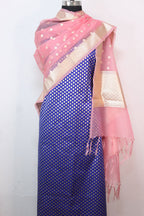 Blue Banarasi Silk Suit With Pink Banarasi Organza Dupatta - Luxurion World
