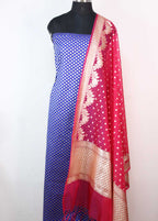 Blue Banarasi Silk Suit With Pink Banarasi Organza Dupatta - Luxurion World