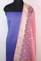 Blue Banarasi Silk Suit With Pink Banarasi Organza Dupatta - Luxurion World