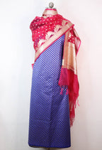 Blue Banarasi Silk Suit With Pink Banarasi Organza Dupatta - Luxurion World