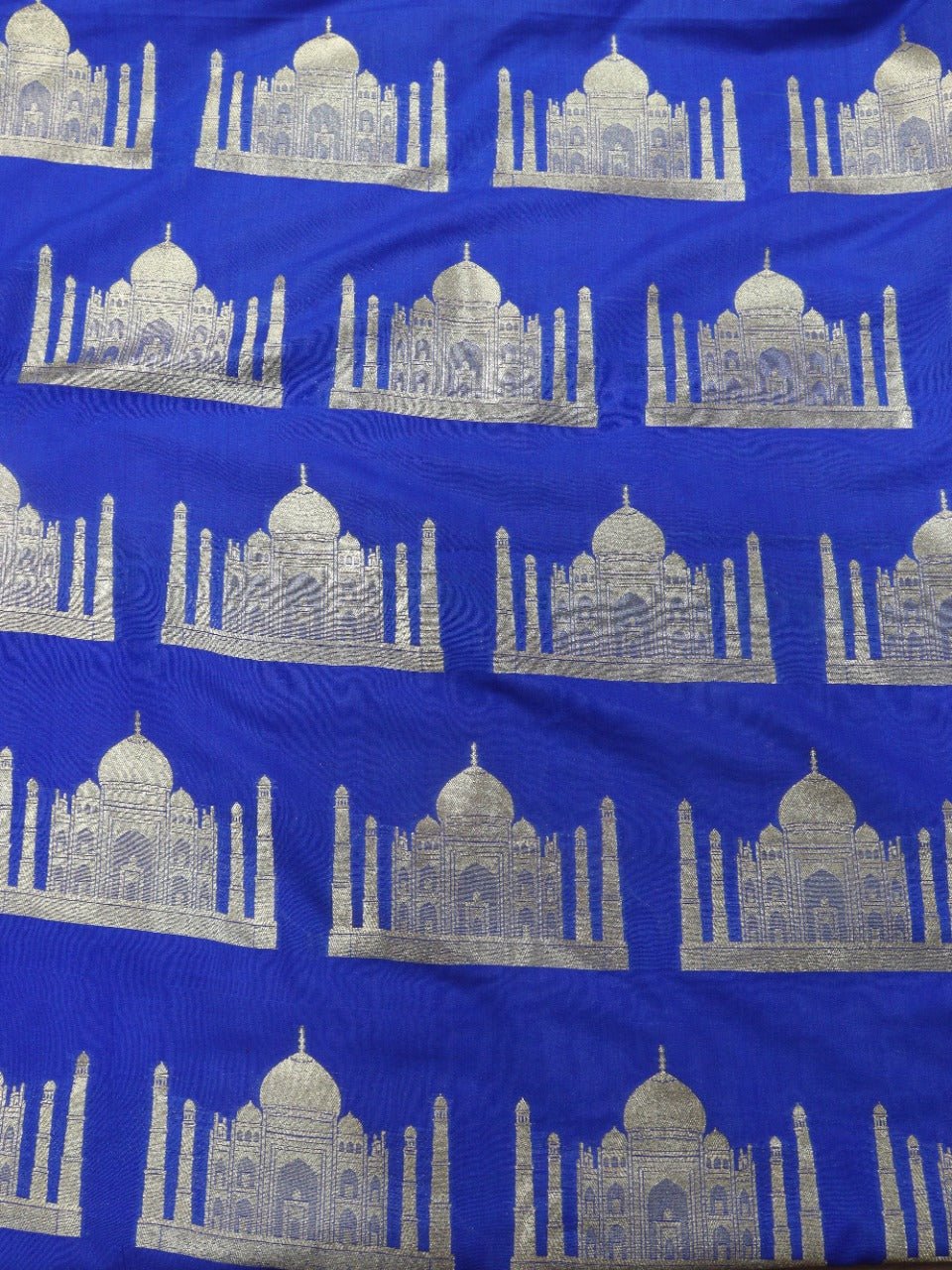 Blue Banarasi Silk Taj Mahal Design Fabric ( 1 Mtr) - Luxurionworld
