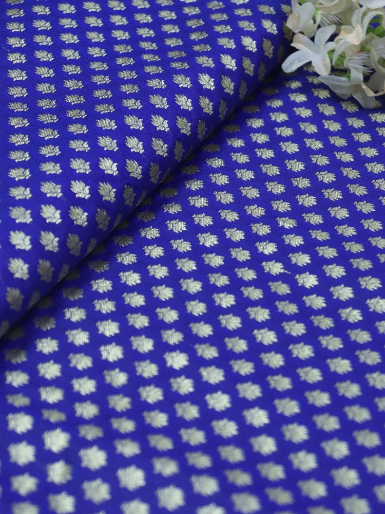 Blue Banarasi Silk Zari Booti Design Fabric ( 1 Mtr ) - Luxurion World