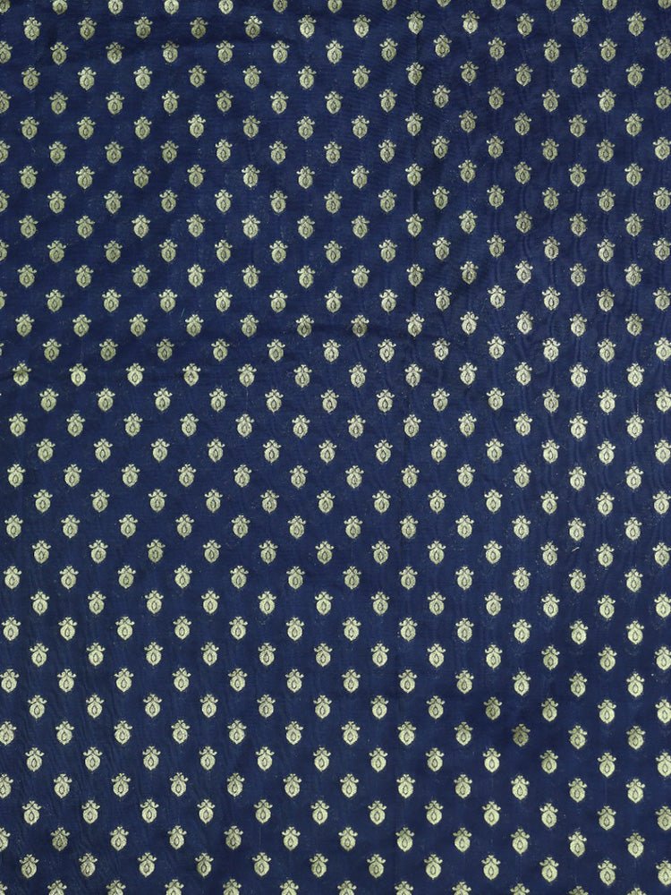 Blue Banarasi Silk Zari Booti Design Fabric ( 1 Mtr ) - Luxurion World