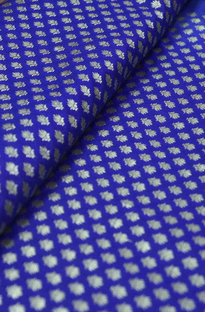 Blue Banarasi Silk Zari Booti Design Fabric ( 1 Mtr )