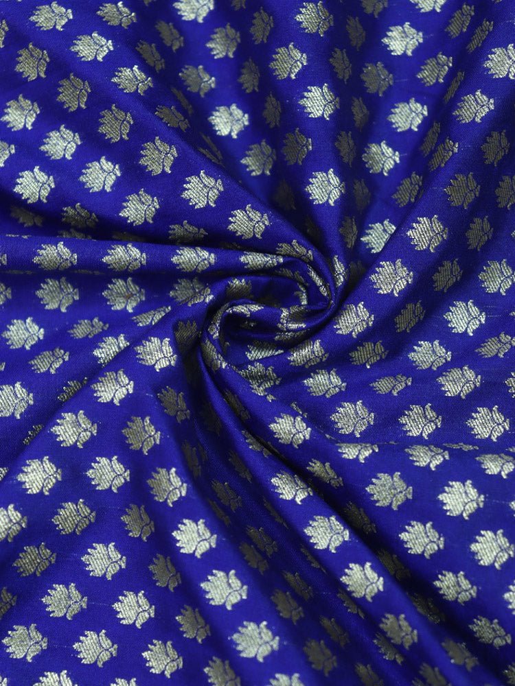Blue Banarasi Silk Zari Booti Design Fabric ( 1 Mtr ) - Luxurion World
