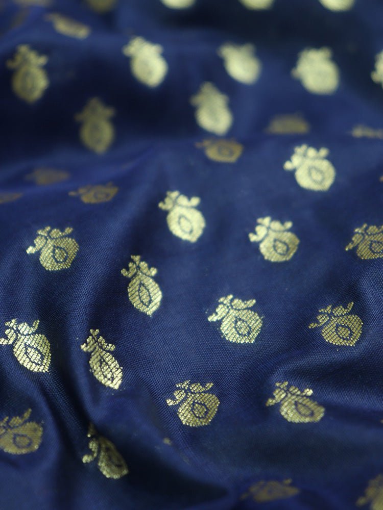 Blue Banarasi Silk Zari Booti Design Fabric ( 1 Mtr ) - Luxurion World