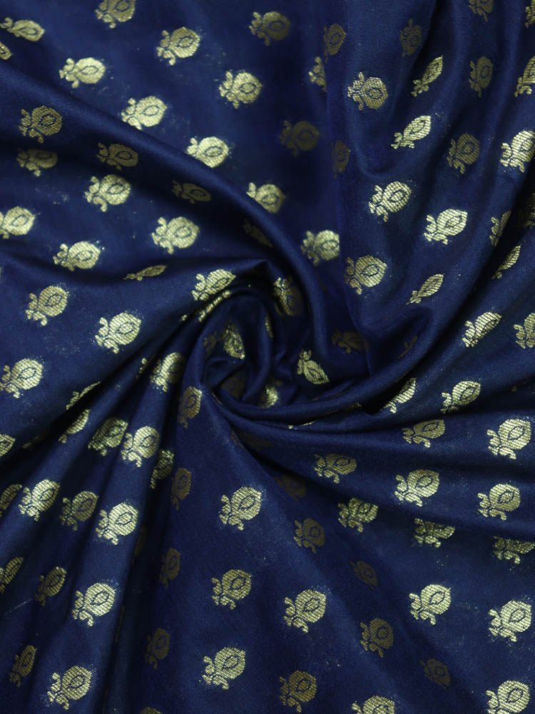 Blue Banarasi Silk Zari Booti Design Fabric ( 1 Mtr ) - Luxurion World