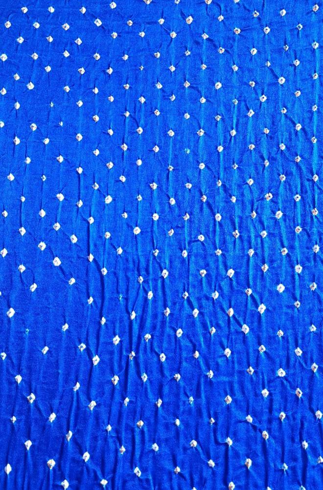 Blue Bandhani Bandhej Pure Gajji Silk Fabric ( 6 Mtrs ) - Luxurionworld