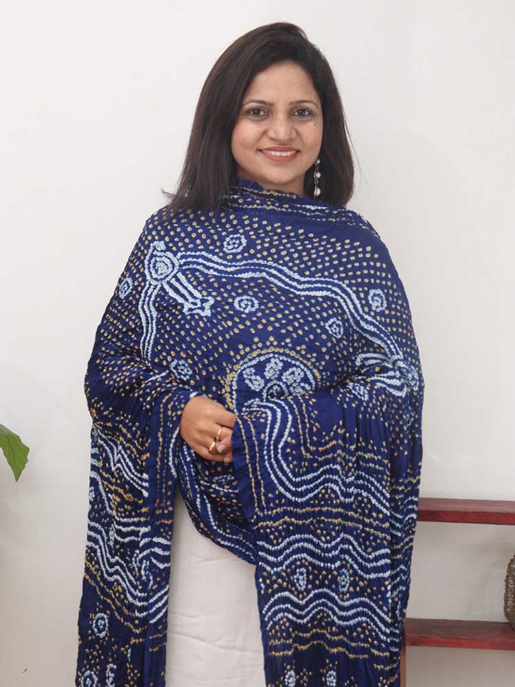 Blue Bandhani Gajji Silk Dupatta - Luxurion World
