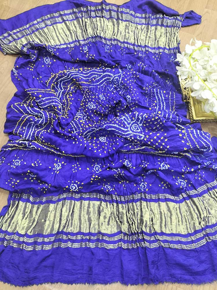 Blue Bandhani Gajji Silk Dupatta - Luxurion World