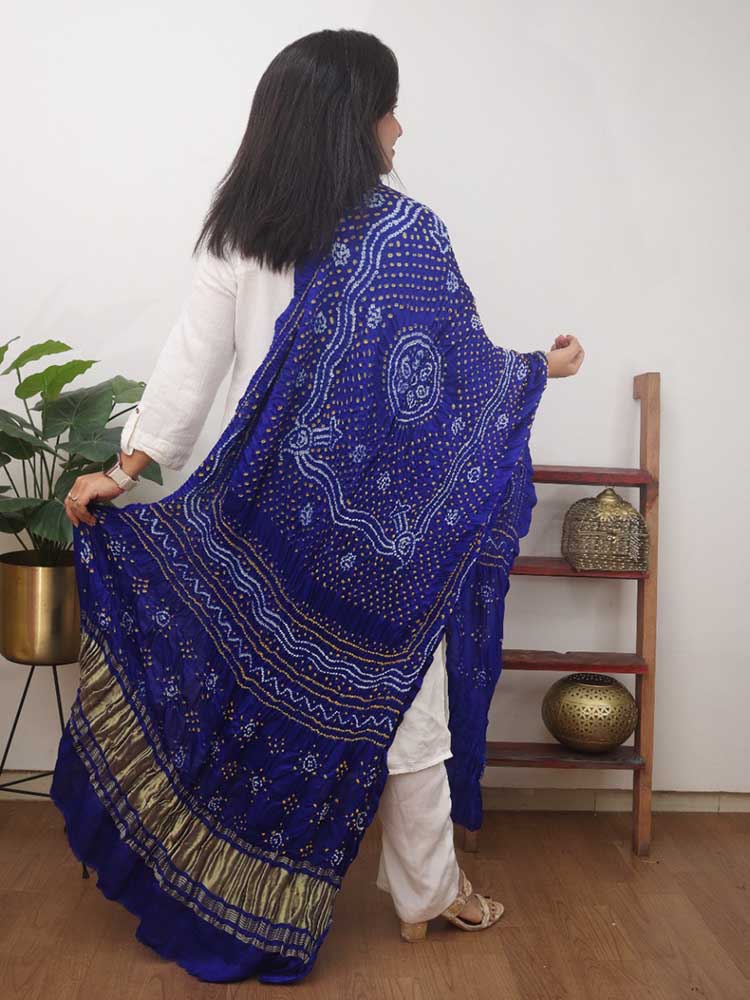Blue Bandhani Gajji Silk Dupatta - Luxurion World