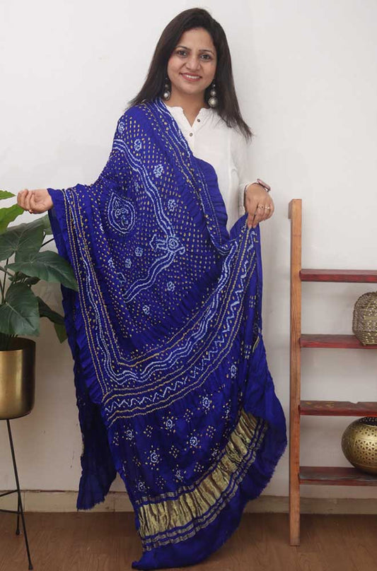 Blue Bandhani Gajji Silk Dupatta - Luxurion World