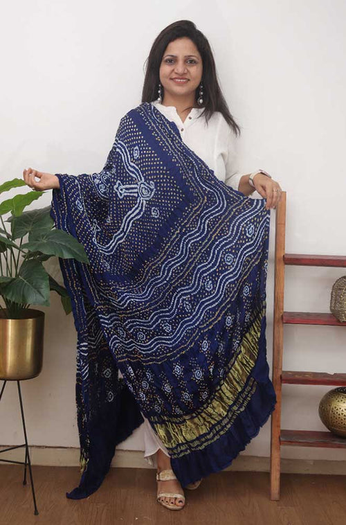 Blue Bandhani Gajji Silk Dupatta - Luxurion World