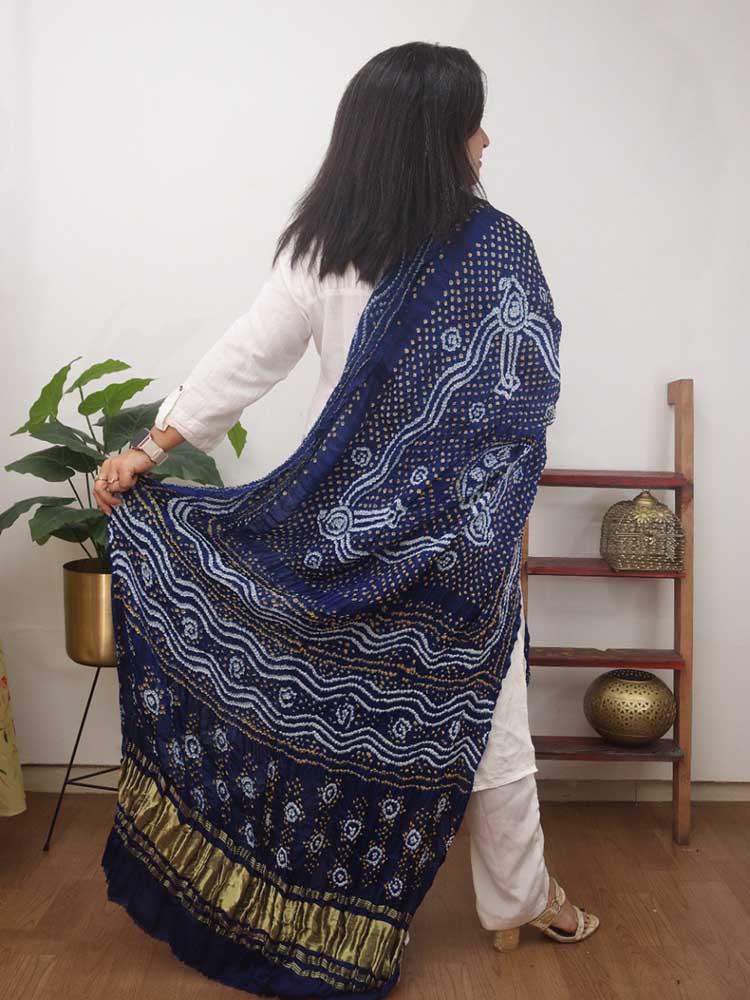 Blue Bandhani Gajji Silk Dupatta - Luxurion World