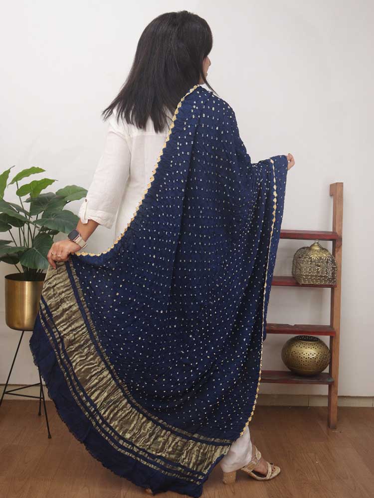 Blue Bandhani Gajji Silk Dupatta