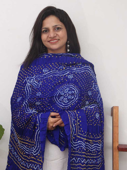 Blue Bandhani Gajji Silk Dupatta - Luxurion World