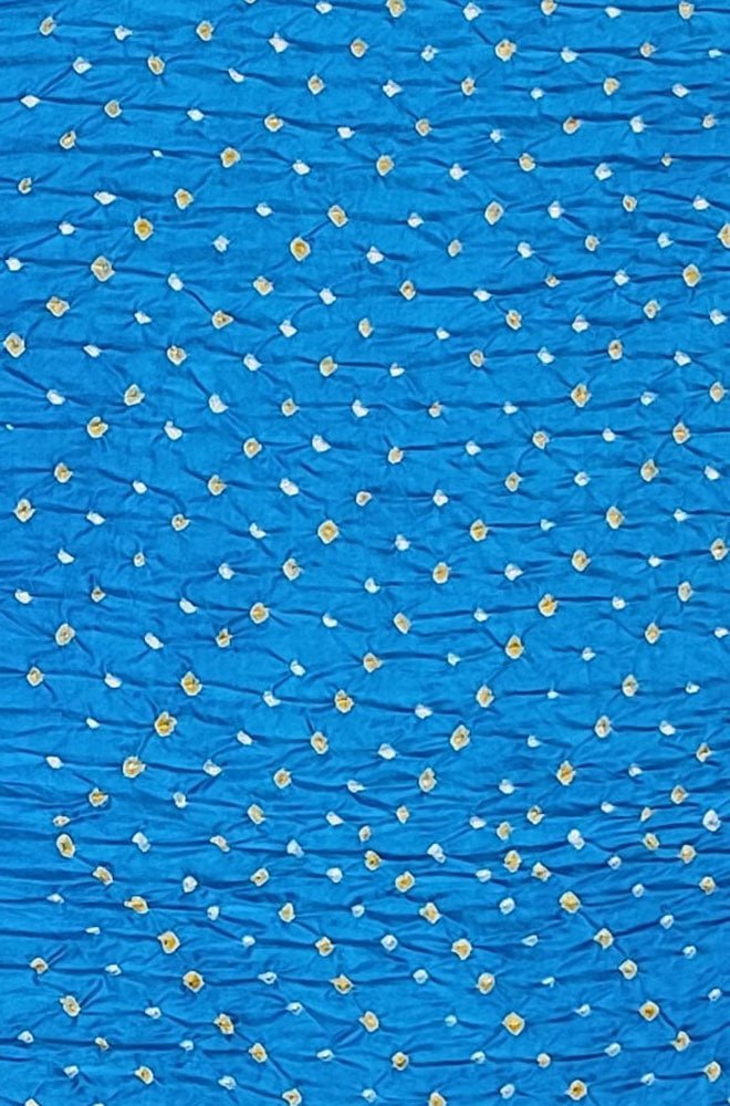 Blue Bandhani Pure Gajji Silk Fabric ( 1 Mtr )