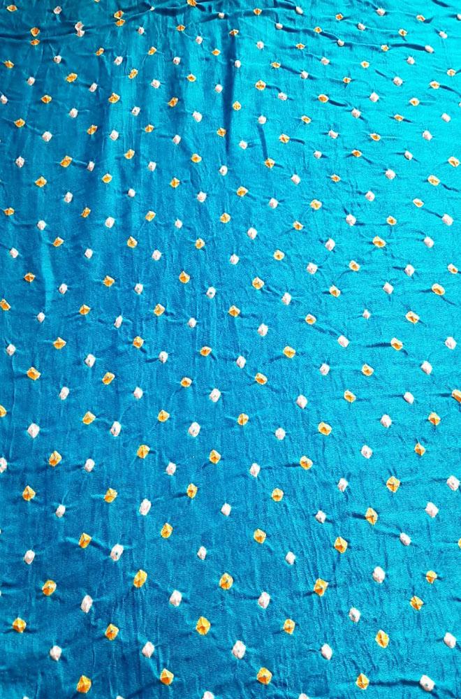Blue Bandhani Pure Gajji Silk Fabric ( 6 Mtrs ) - Luxurionworld