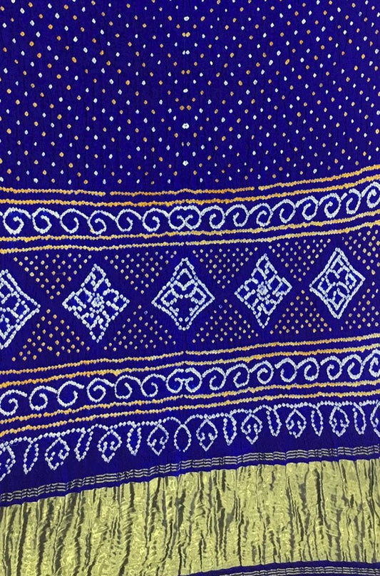 Blue Bandhani Pure Gajji Silk Saree - Luxurion World