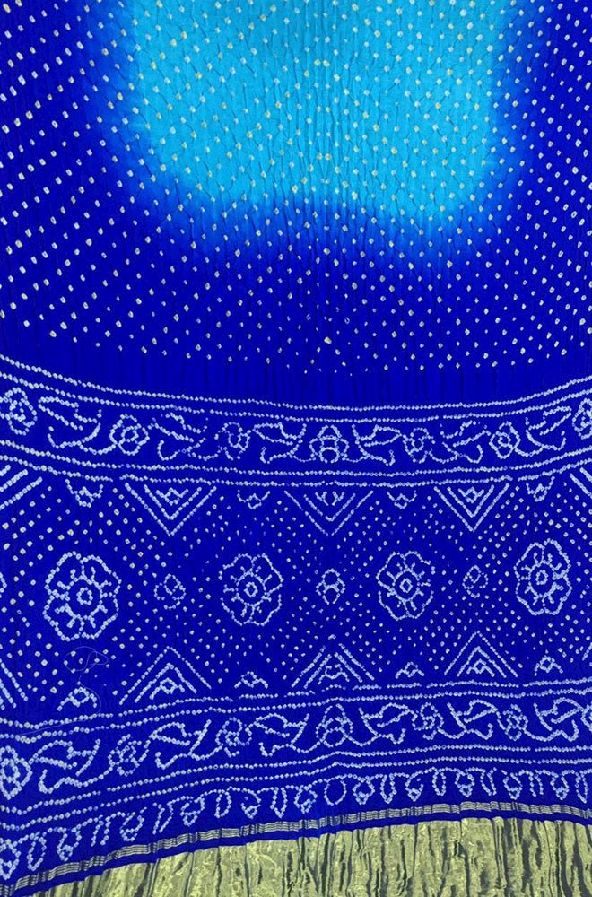 Blue Bandhani Pure Gajji Silk Saree - Luxurion World