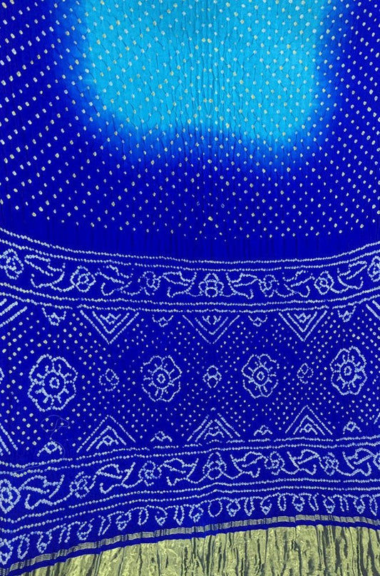 Blue Bandhani Pure Gajji Silk Saree - Luxurion World
