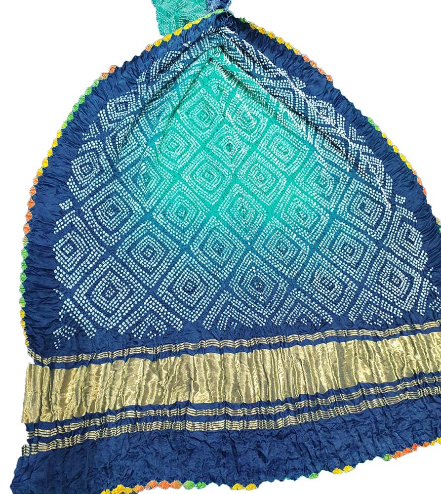 Blue Bandhani Pure Gajji Silk Shaded Dupatta - Luxurion World